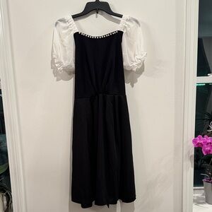 Chic Black and White Puff Sleeve Dress
